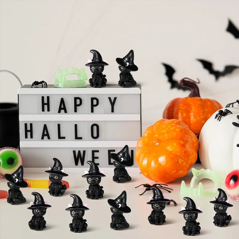 Doodad Co. Black Cat Mini Figurines — Gothic Resin, Tabletop Micro-Decor