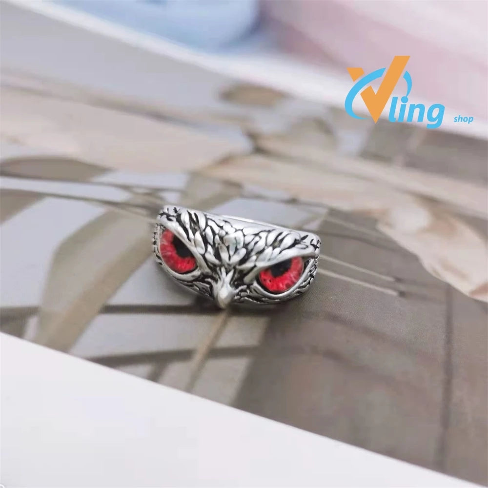 Doodad Co. Evil Eye Owl Ring — Adjustable Fit, Antique Silver Finish