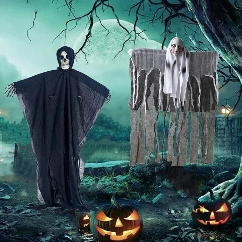 Doodad Co. Hanging Gauze Ghost — Skeleton Skull Yard Prop, Haunted House Decor