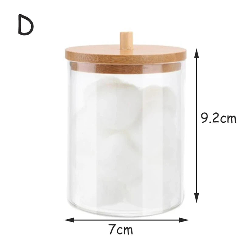 Doodad Co. Acrylic Cotton Pad Organizer — Bamboo Lid, Bathroom Storage