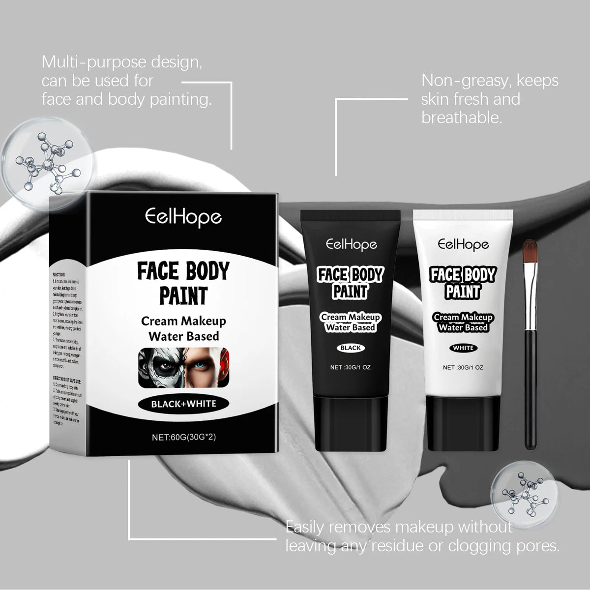 Doodad Co. White & Black Body Paint — Full Coverage, Oil-Free Easy Wash-Off