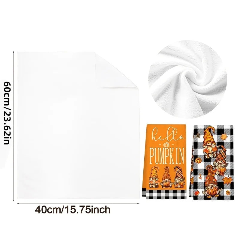 Doodad Co. Gnome & Pumpkin Kitchen Towels — Buffalo Plaid Autumn Set, Cozy Fall Decor