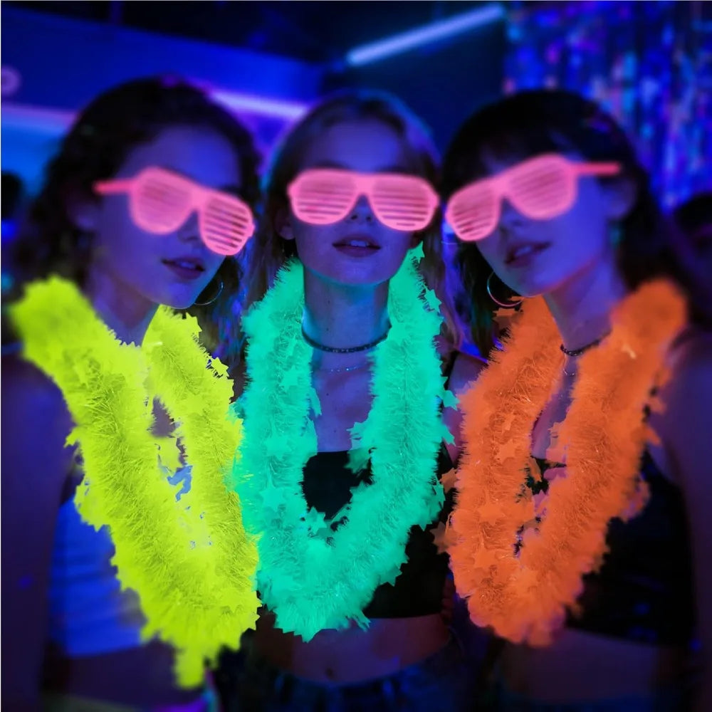 Doodad Co. Glow-in-the-Dark Tinsel Necklaces — Neon Blacklight Glow, 7-Piece Party Pack