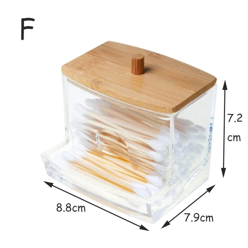 Doodad Co. Acrylic Cotton Pad Organizer — Bamboo Lid, Bathroom Storage
