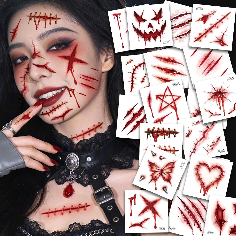 Doodad Co. Bloody Wound Tattoo Stickers — 20-Pack 3D Scars, Easy Apply & Remove