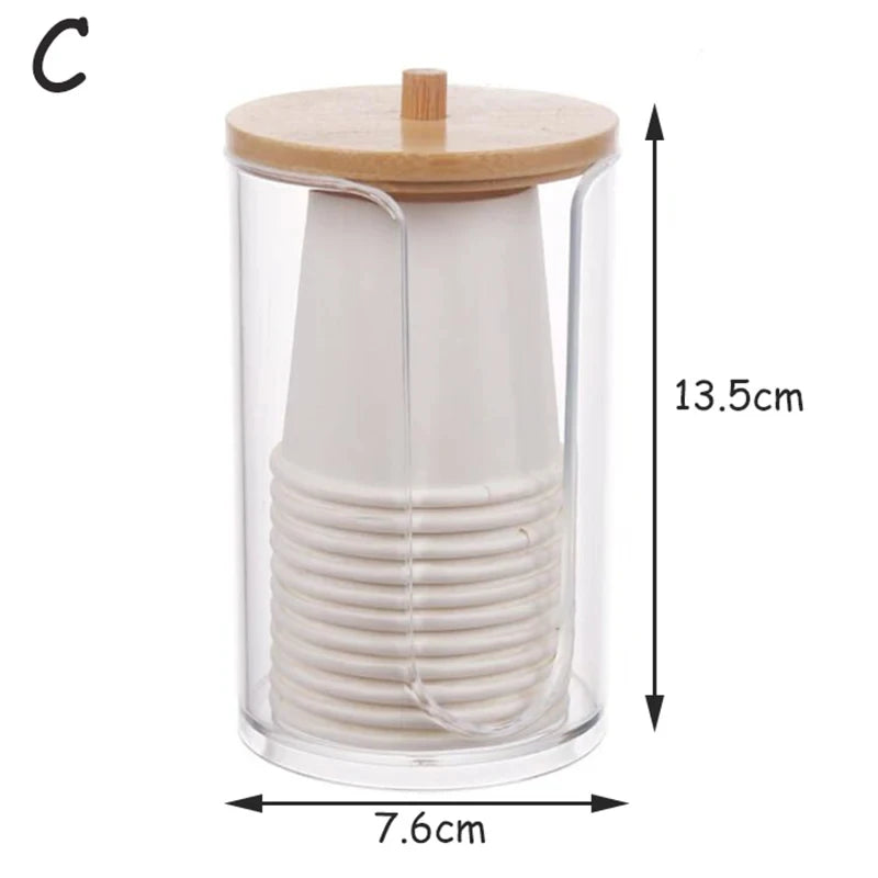Doodad Co. Acrylic Cotton Pad Organizer — Bamboo Lid, Bathroom Storage
