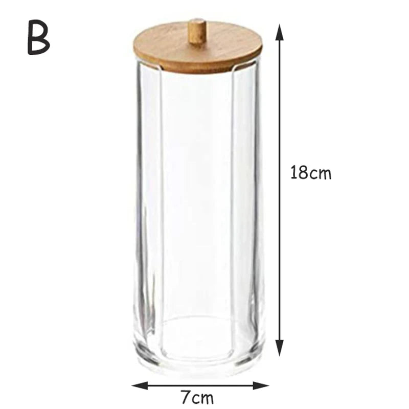 Doodad Co. Acrylic Cotton Pad Organizer — Bamboo Lid, Bathroom Storage