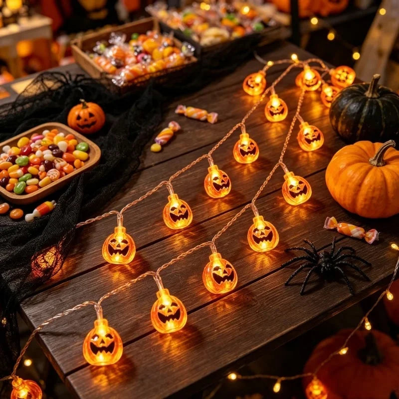 Doodad Co. Jack-O-Lantern Fairy Lights — Battery Powered, Indoor & Outdoor Halloween Glow