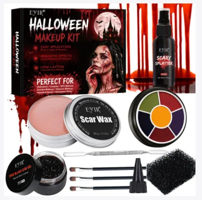 Doodad Co. Halloween SFX Makeup Kit — Scar Wax, Blood Spray & 6-Color Face Paint