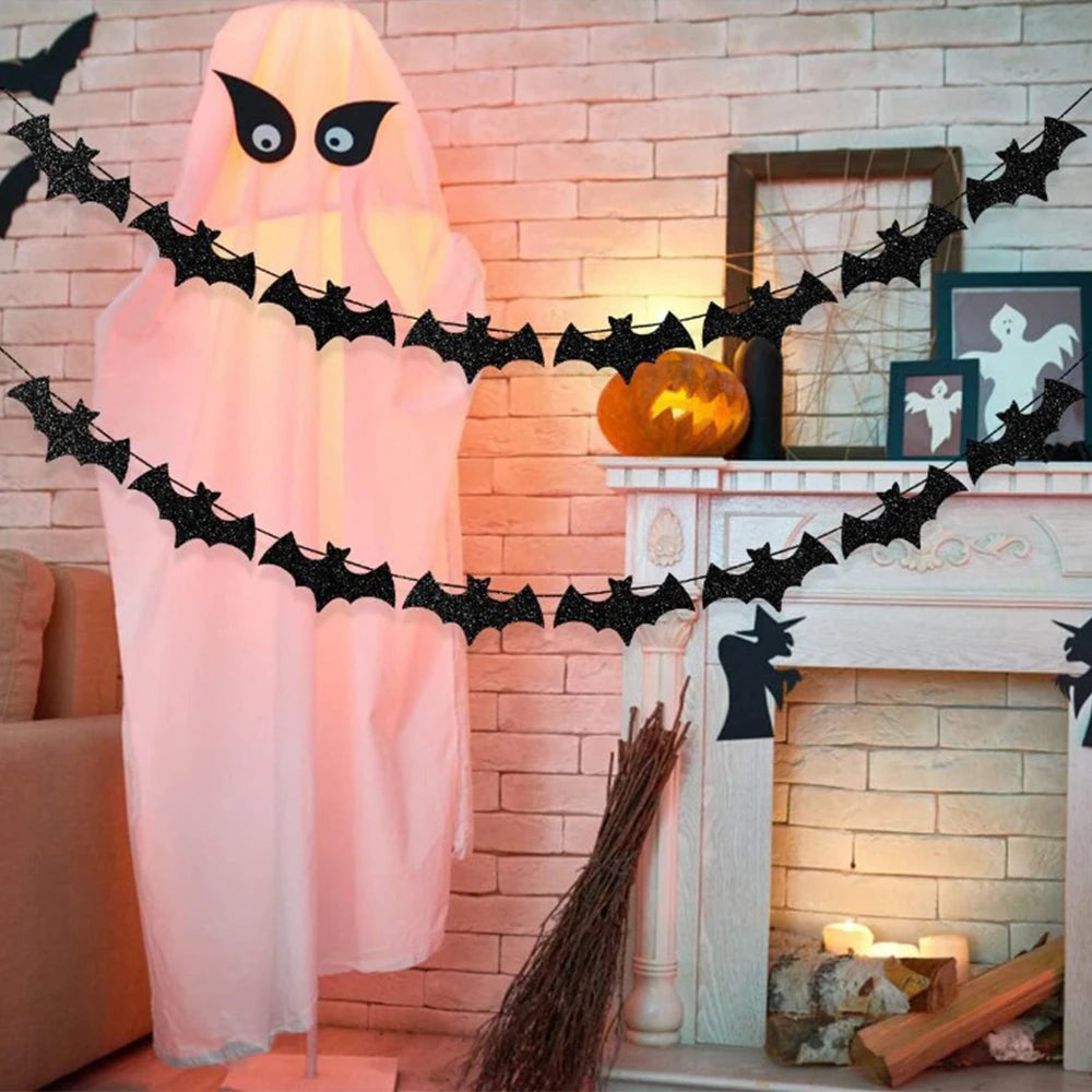 Doodad Co. Paper Bat Banner — Hanging Garland, "Happy Halloween" Flag