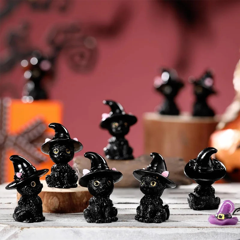 Doodad Co. Black Cat Mini Figurines — Gothic Resin, Tabletop Micro-Decor