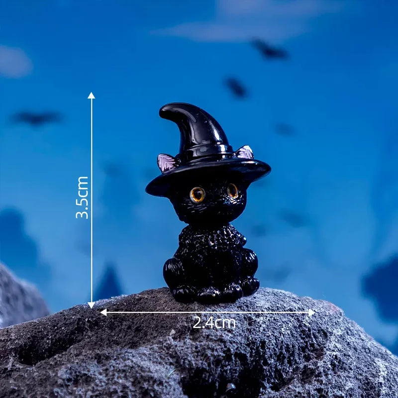 Doodad Co. Black Cat Mini Figurines — Gothic Resin, Tabletop Micro-Decor
