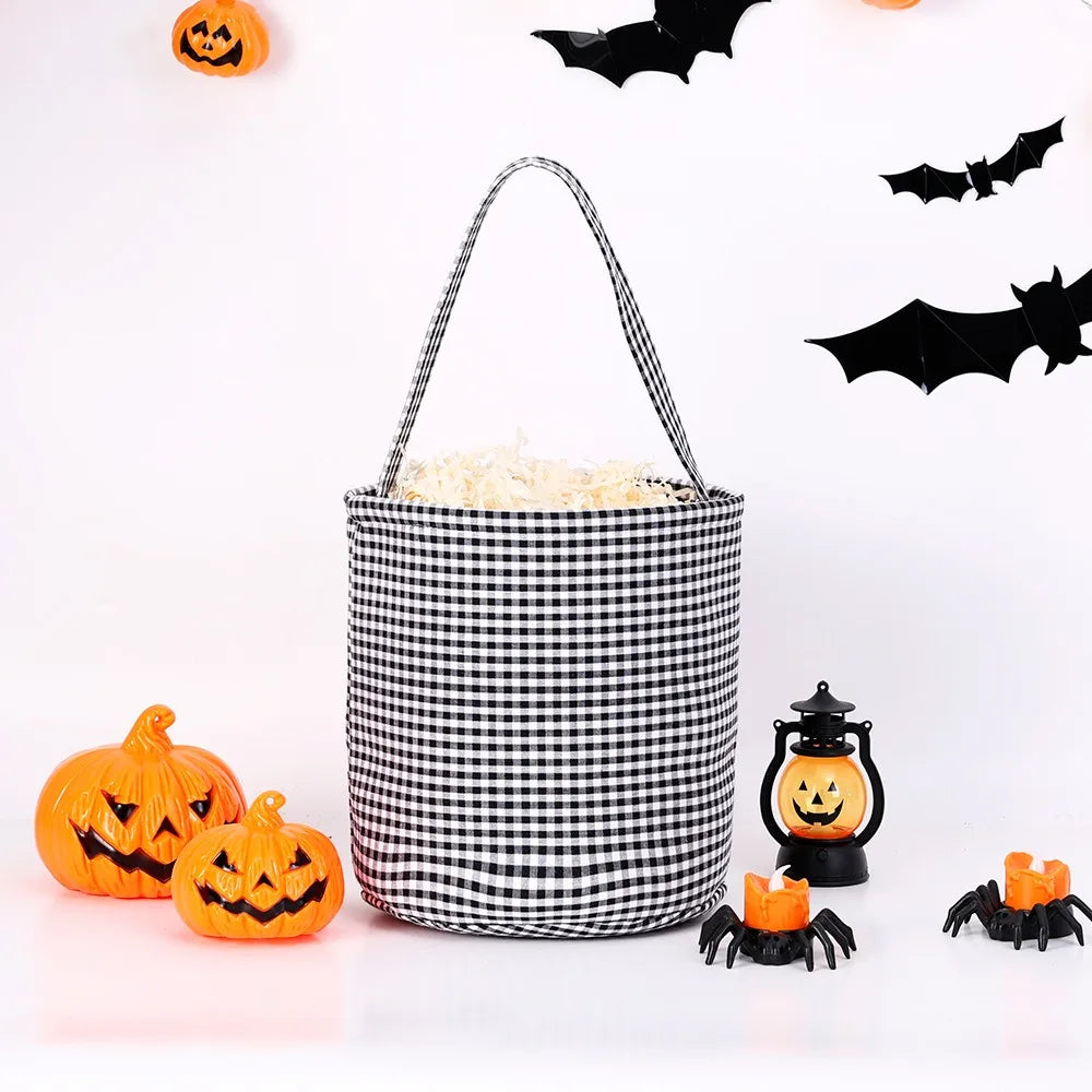 Doodad Co. Plaid Trick-or-Treat Tote — Large Capacity Candy Basket, Halloween Essential