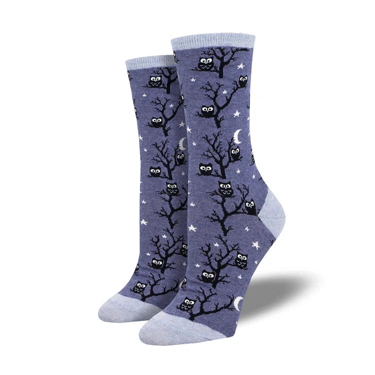 Doodad Co. Pumpkin Owl Crew Socks — Novelty Cotton, Unisex Halloween Fun
