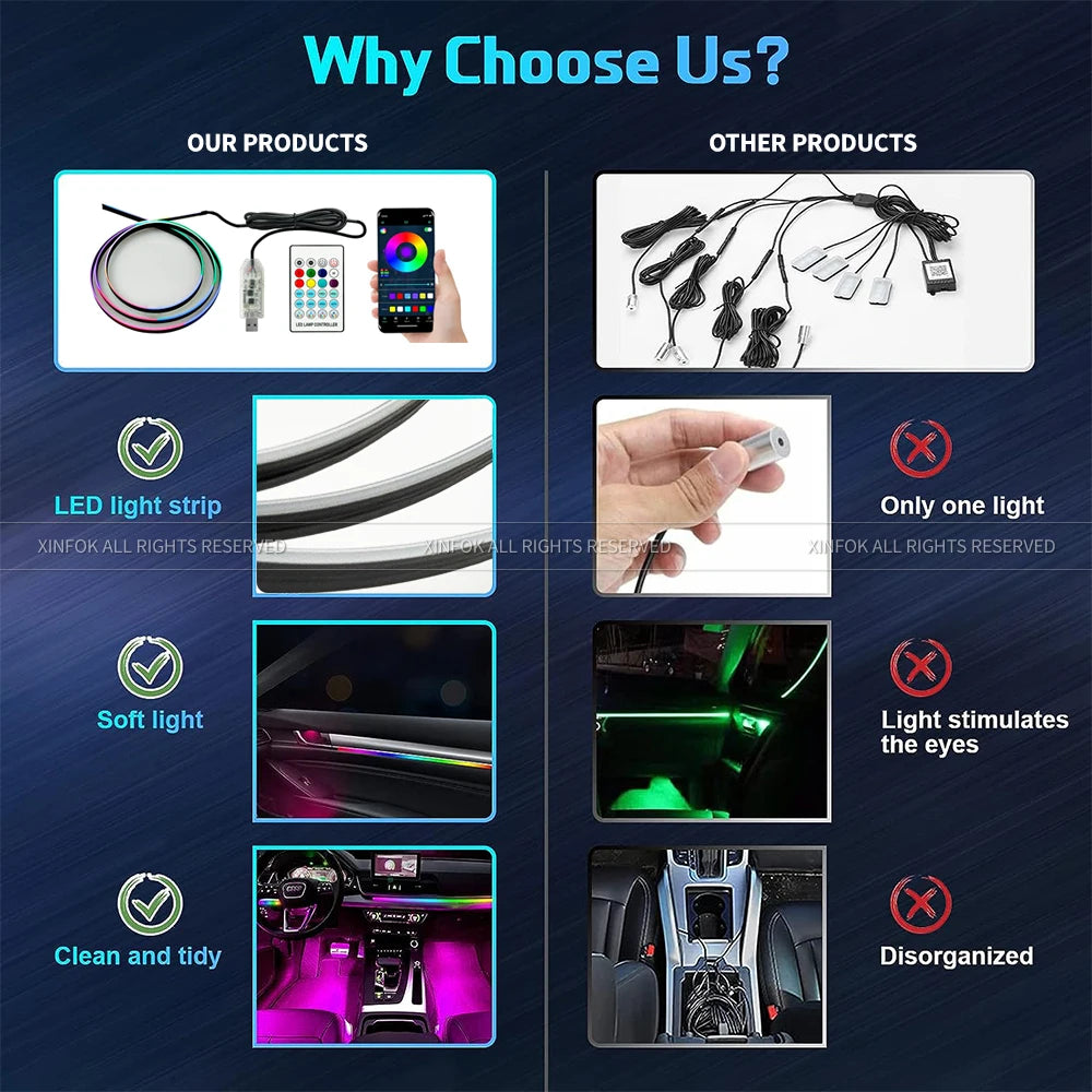 Doodad Co. Car Interior Ambient Light Kit — App-Controlled RGB Acrylic Strips