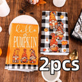 Doodad Co. Gnome & Pumpkin Kitchen Towels — Buffalo Plaid Autumn Set, Cozy Fall Decor