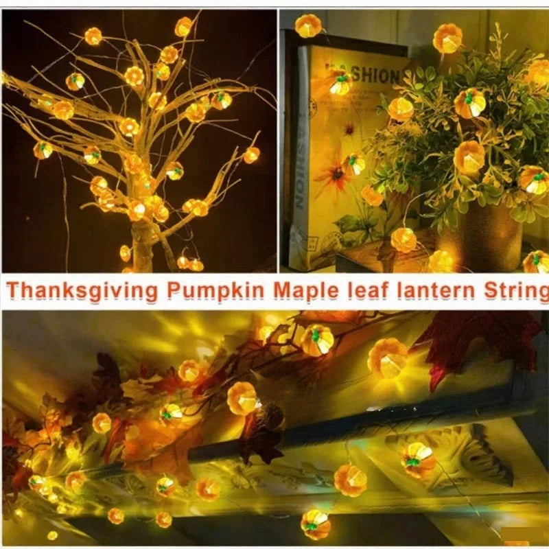 Doodad Co. Pumpkin String Lights — 10-LED Garland, Battery Powered Halloween Glow