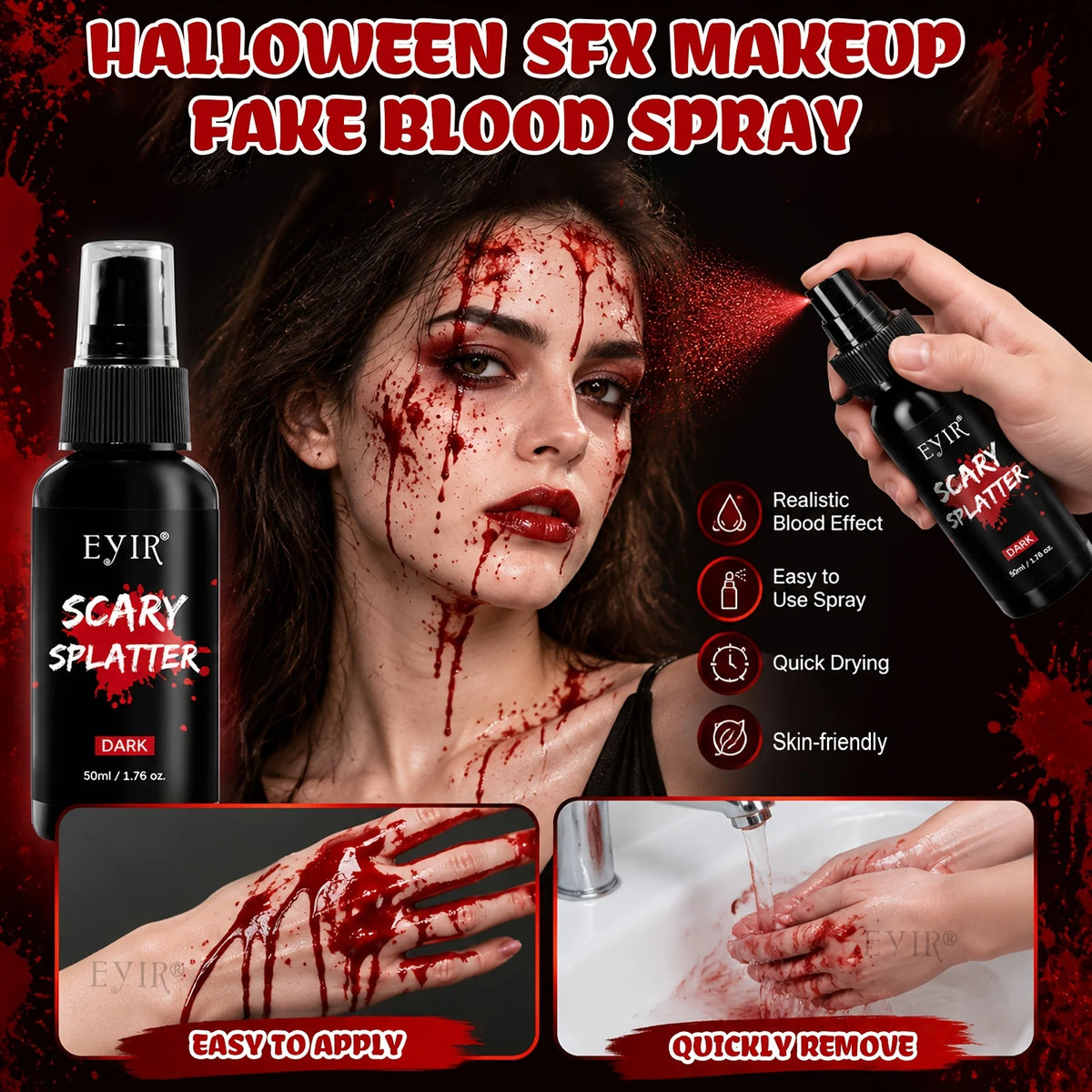 Doodad Co. Halloween SFX Makeup Kit — Scar Wax, Blood Spray & 6-Color Face Paint