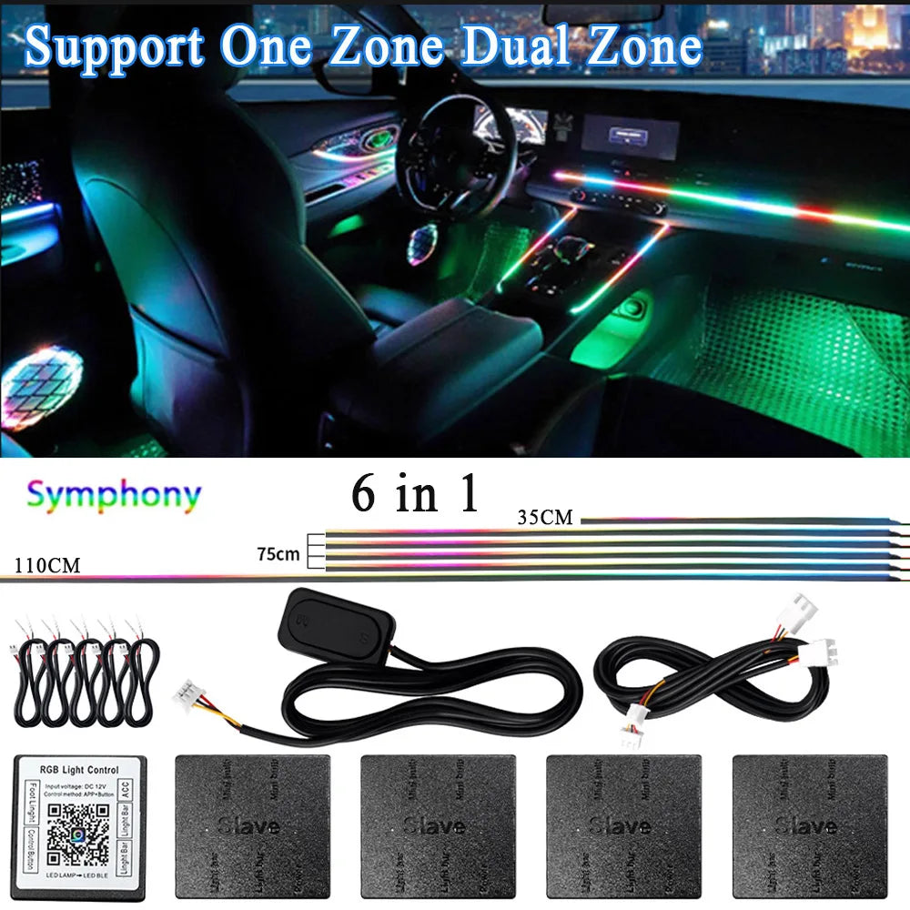 Doodad Co. RGB Car Ambient Light Strip — App-Controlled, 64-Color