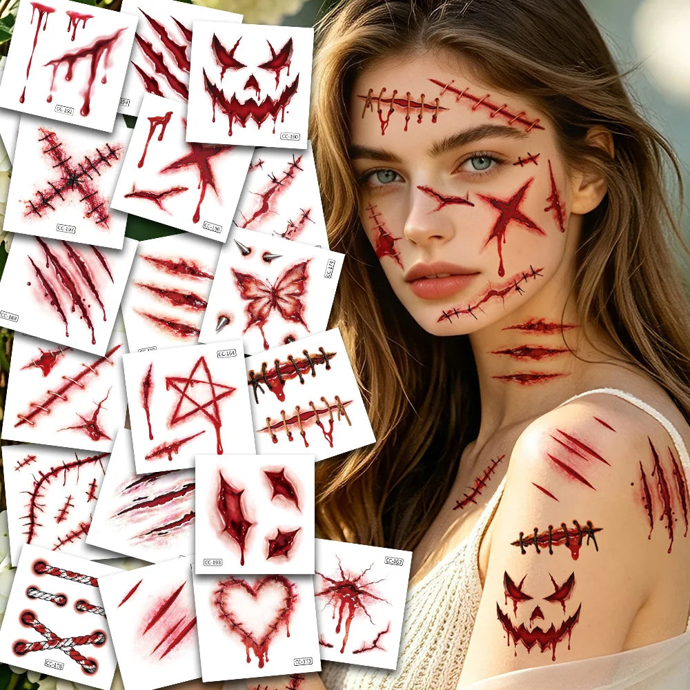 Doodad Co. Bloody Wound Tattoo Stickers — 20-Pack 3D Scars, Easy Apply & Remove