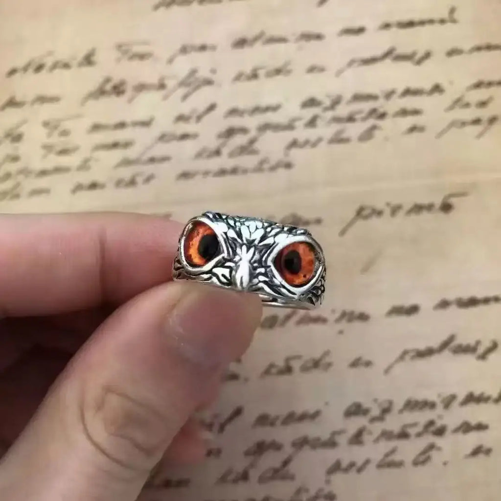 Doodad Co. Evil Eye Owl Ring — Adjustable Fit, Antique Silver Finish
